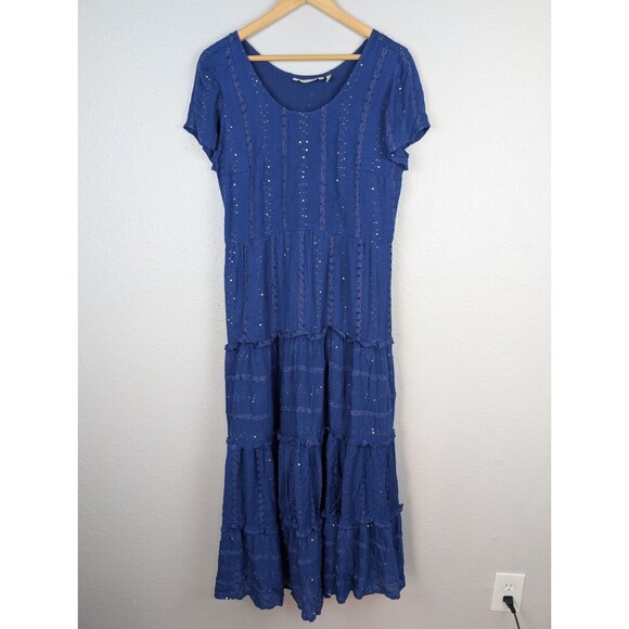 Soft Surroundings Blue Sequin Tiered Midi Dress Small - Picture 2 of 6